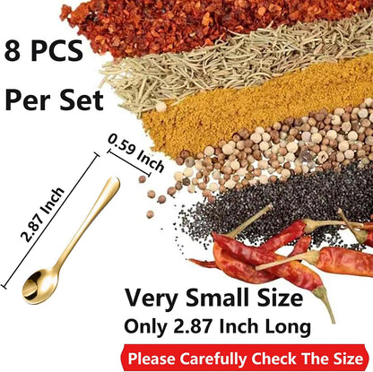 8 PCS Tiny Stainless Steel Spoons for Spices Jars, Mini Size 2.87", Cute Small Stainless Steel Condiment Spoons for Spices, Salt, Sugar, Pepper, Honey, Fun Little Scoops