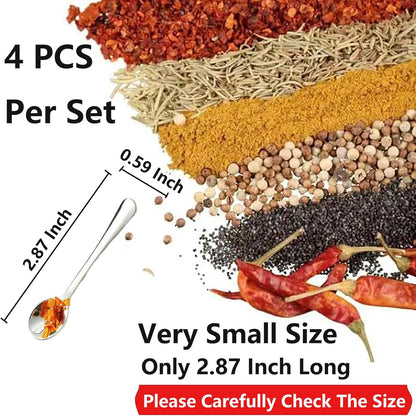 8 PCS Tiny Stainless Steel Spoons for Spices Jars, Mini Size 2.87", Cute Small Stainless Steel Condiment Spoons for Spices, Salt, Sugar, Pepper, Honey, Fun Little Scoops