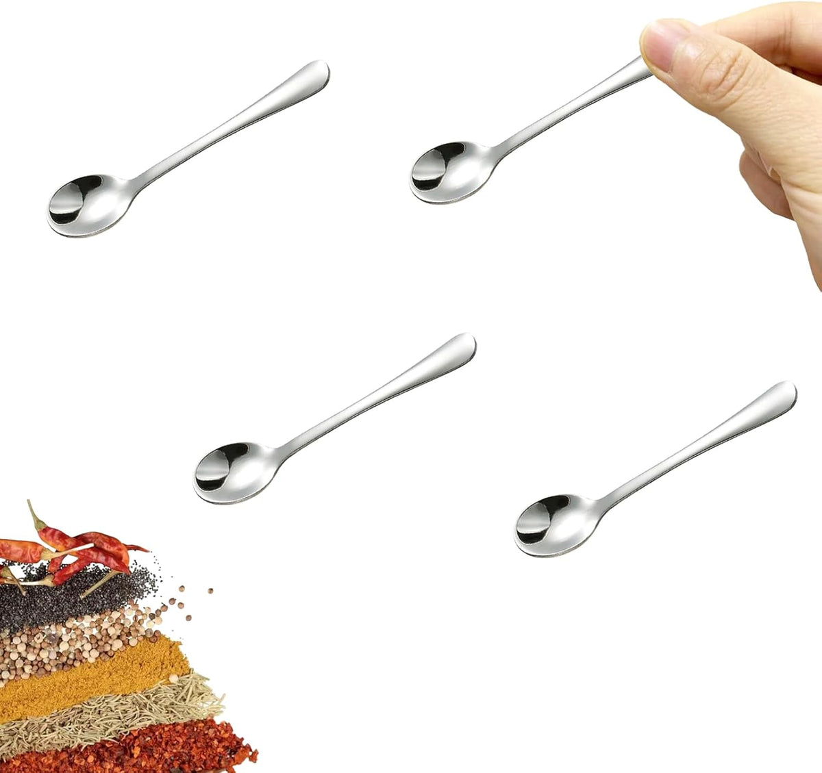 8 PCS Tiny Stainless Steel Spoons for Spices Jars, Mini Size 2.87", Cute Small Stainless Steel Condiment Spoons for Spices, Salt, Sugar, Pepper, Honey, Fun Little Scoops