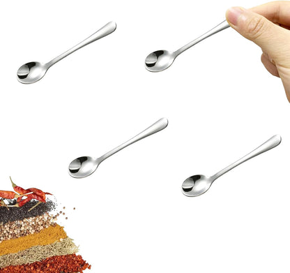8 PCS Tiny Stainless Steel Spoons for Spices Jars, Mini Size 2.87", Cute Small Stainless Steel Condiment Spoons for Spices, Salt, Sugar, Pepper, Honey, Fun Little Scoops