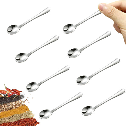 8 PCS Tiny Stainless Steel Spoons for Spices Jars, Mini Size 2.87", Cute Small Stainless Steel Condiment Spoons for Spices, Salt, Sugar, Pepper, Honey, Fun Little Scoops