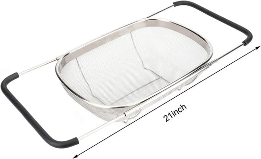 2 PackPremium Quality Over The Sink Stainless Steel Oval Colander with Fine Mesh 6 Quart Strainer Basket & Expandable Rubber Grip Handles - Strain, Drain, Rinse Fruits, Vegetables1