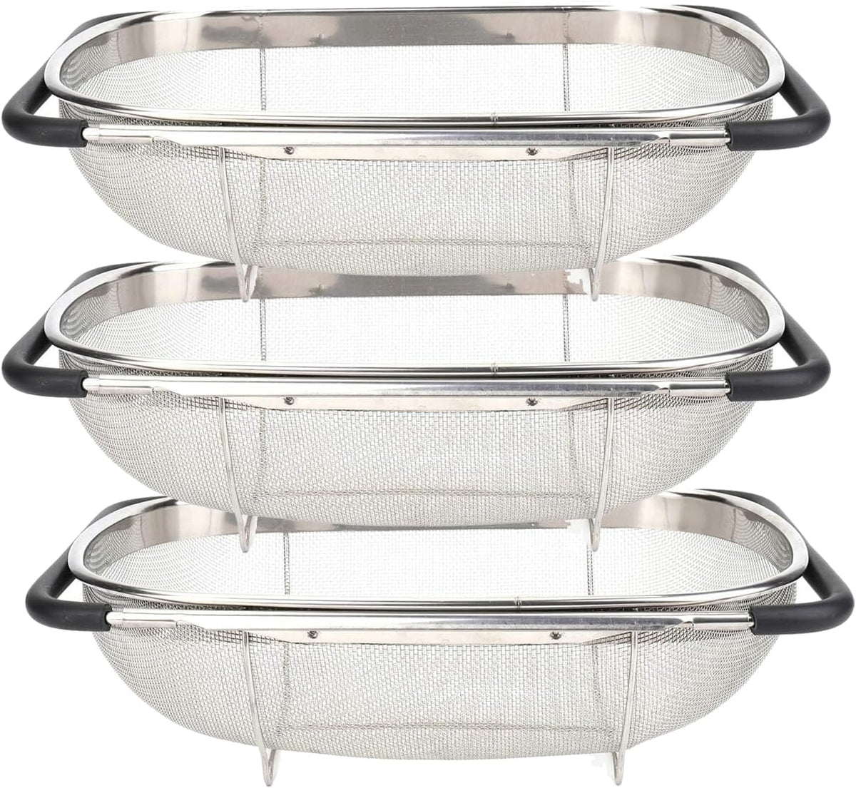 2 PackPremium Quality Over The Sink Stainless Steel Oval Colander with Fine Mesh 6 Quart Strainer Basket & Expandable Rubber Grip Handles - Strain, Drain, Rinse Fruits, Vegetables1