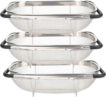 2 PackPremium Quality Over The Sink Stainless Steel Oval Colander with Fine Mesh 6 Quart Strainer Basket & Expandable Rubber Grip Handles - Strain, Drain, Rinse Fruits, Vegetables1