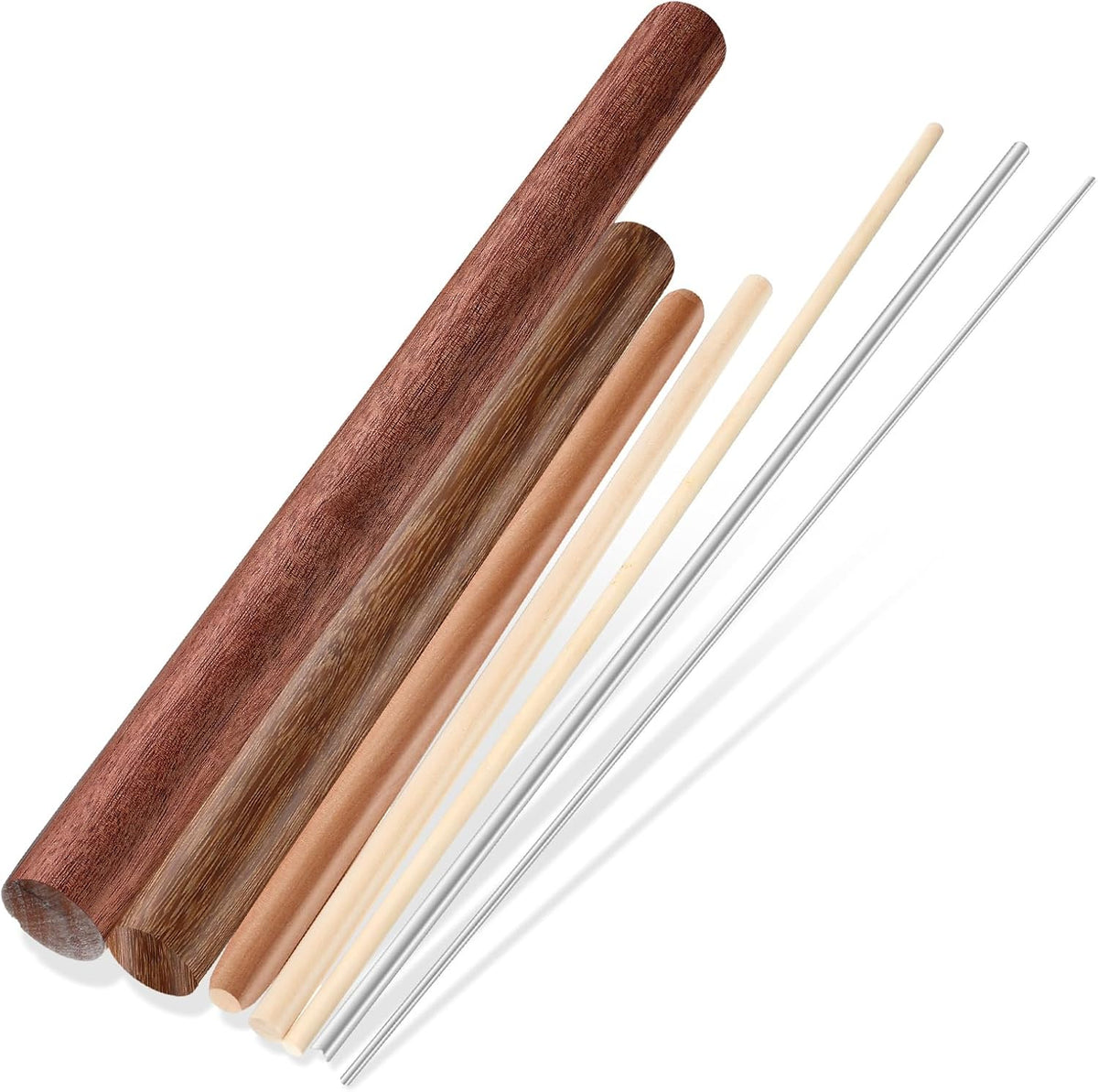 7 Pcs Italian Rolling Pins Set Wood and Stainless Steel Pasta Rolling Pin Dough Pasta Roller for Making Wontons, Dumplings, Pastas, Ramen, Udon Noodles, Flat Bread, Tortillas