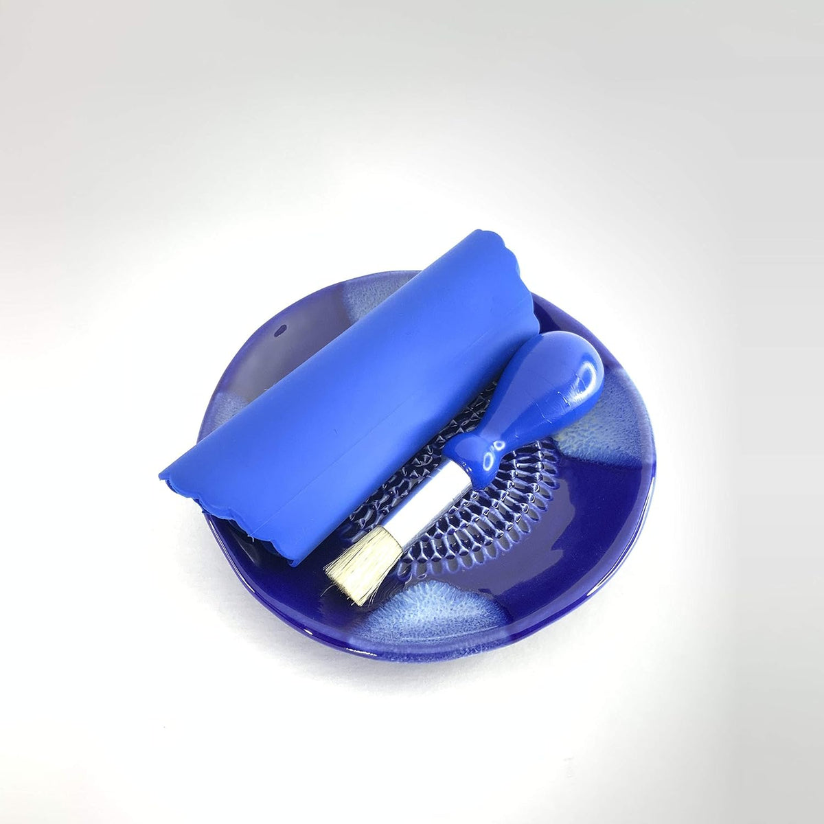 Premium Ceramic Garlic Grater Plate Set - Blue Cross Glazed