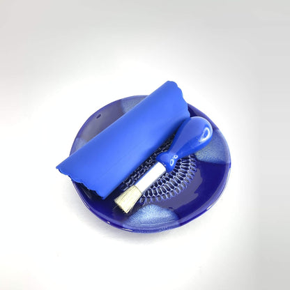 Premium Ceramic Garlic Grater Plate Set - Blue Cross Glazed