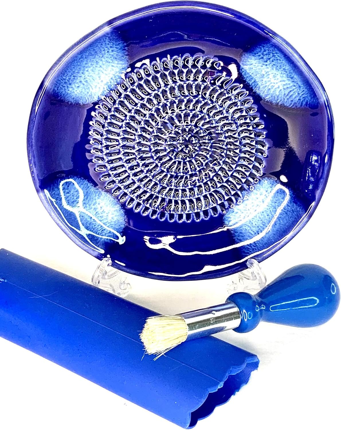 Premium Ceramic Garlic Grater Plate Set - Blue Cross Glazed