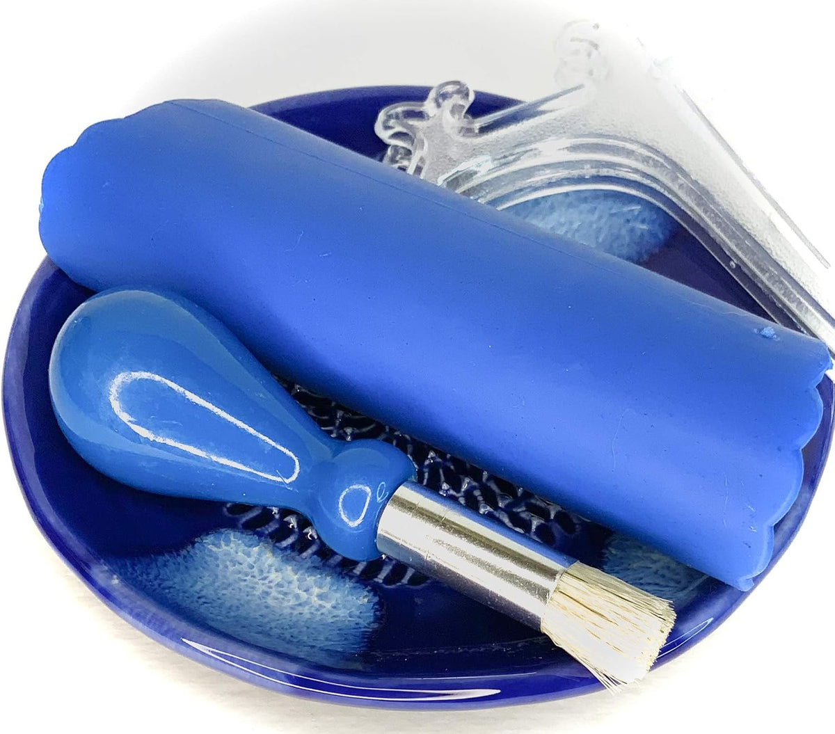 Premium Ceramic Garlic Grater Plate Set - Blue Cross Glazed