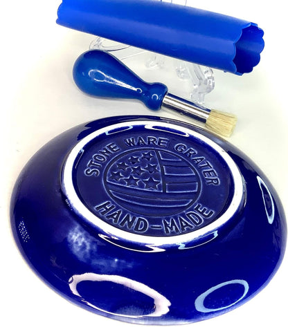 Premium Ceramic Garlic Grater Plate Set - Blue Cross Glazed