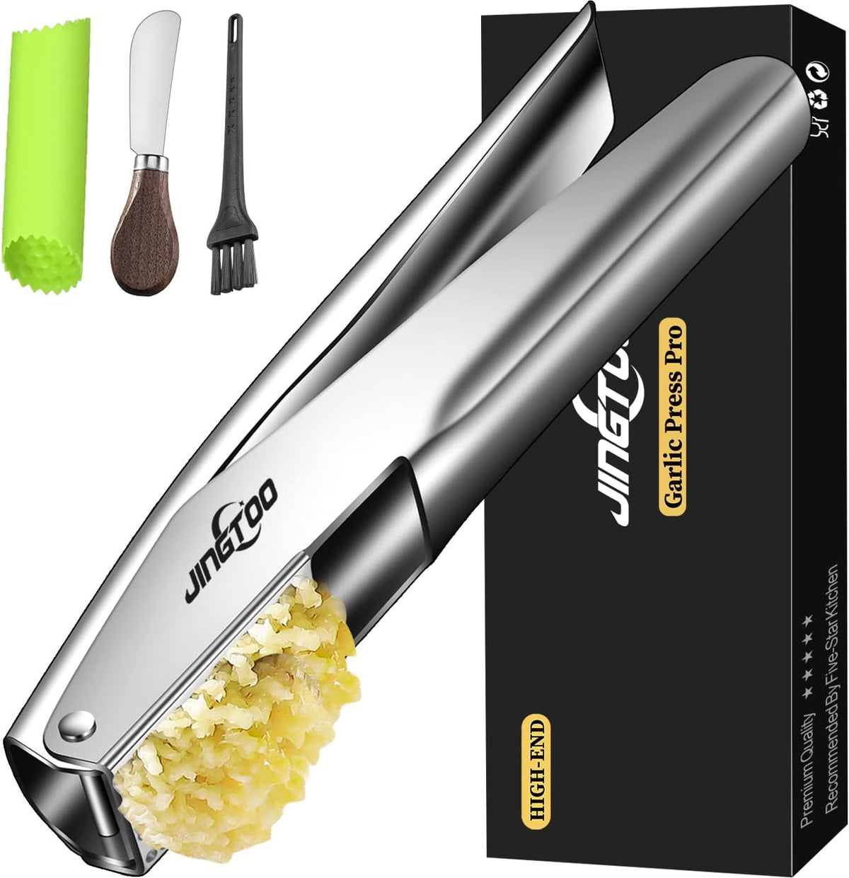 Garlic Press Stainless Steel, Premium Garlic Mincer No Need to Peel