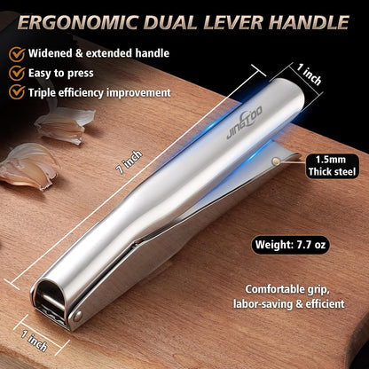 Garlic Press Stainless Steel, Premium Garlic Mincer No Need to Peel
