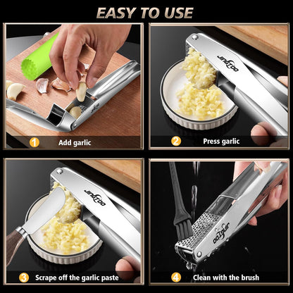 Garlic Press Stainless Steel, Premium Garlic Mincer No Need to Peel