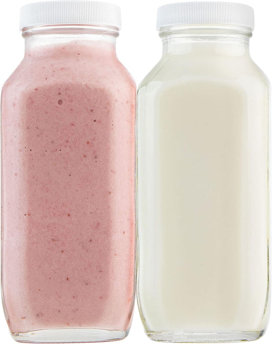 16 oz Glass Milk Bottle with Lid - Glass Jars with Airtight Lid used for Milk Container, Yogurt, Smoothies, Juice, Kefir, & Water -2 Pack 16 oz Glass Bottles with Lids