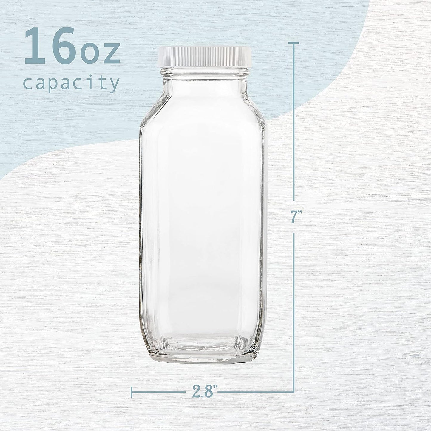 16 oz Glass Milk Bottle with Lid - Glass Jars with Airtight Lid used for Milk Container, Yogurt, Smoothies, Juice, Kefir, & Water -2 Pack 16 oz Glass Bottles with Lids