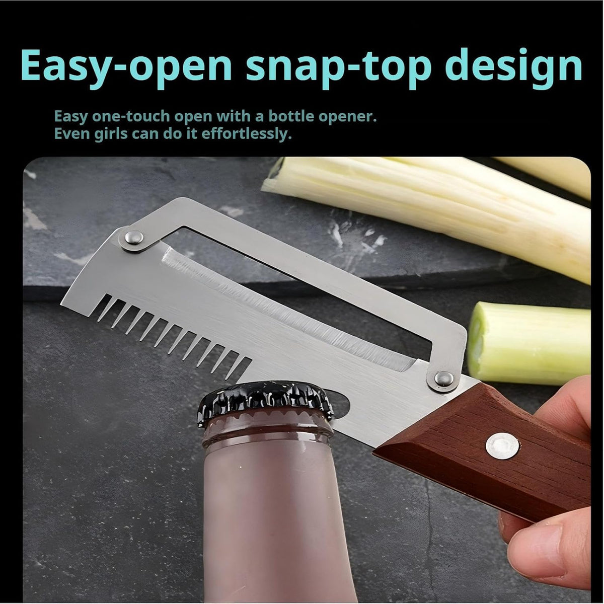 Vegetable Peeler with Wooden Handle and Bottle Opener,Stainless Steel Julienne Peeler,Multi Functional Kitchen Gadgets for Apple Fruit Orange Potato Carrot Pumpkin Papaya (2)