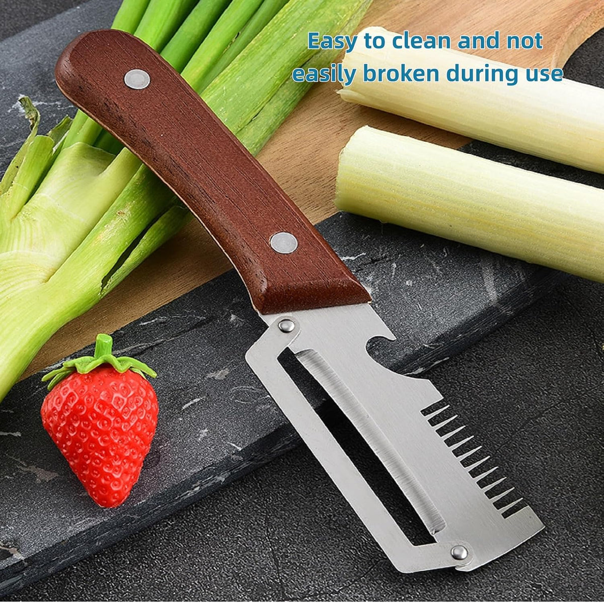 Vegetable Peeler with Wooden Handle and Bottle Opener,Stainless Steel Julienne Peeler,Multi Functional Kitchen Gadgets for Apple Fruit Orange Potato Carrot Pumpkin Papaya (2)