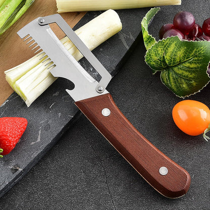 Vegetable Peeler with Wooden Handle and Bottle Opener,Stainless Steel Julienne Peeler,Multi Functional Kitchen Gadgets for Apple Fruit Orange Potato Carrot Pumpkin Papaya (2)