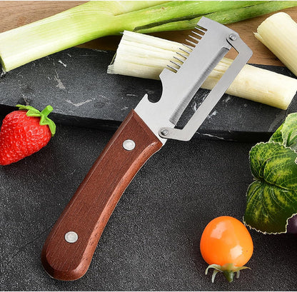 Vegetable Peeler with Wooden Handle and Bottle Opener,Stainless Steel Julienne Peeler,Multi Functional Kitchen Gadgets for Apple Fruit Orange Potato Carrot Pumpkin Papaya (2)