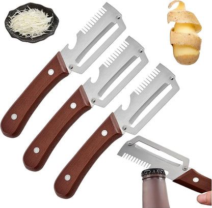 Vegetable Peeler with Wooden Handle and Bottle Opener,Stainless Steel Julienne Peeler,Multi Functional Kitchen Gadgets for Apple Fruit Orange Potato Carrot Pumpkin Papaya (2)