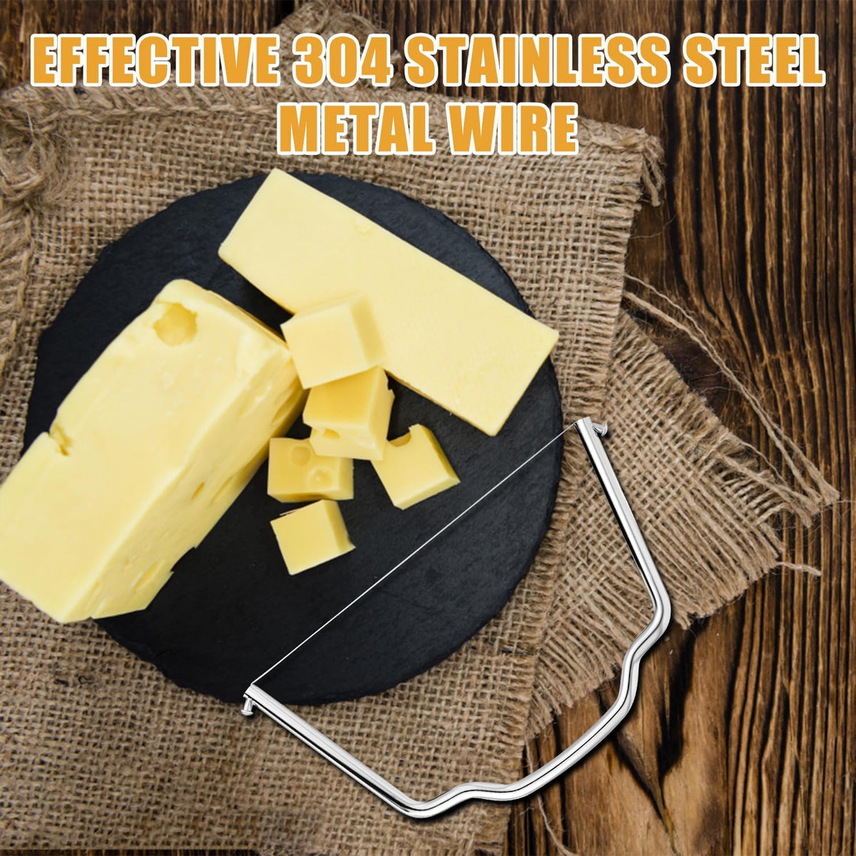 2pcs Cheese Slicer, High Efficiency Stainless Steel Wire Cheese Cutter for Block Cheese Handheld Butter Slicers Multipurpose Kitchen Gadgets Tool for Butter Avocado