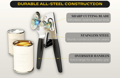 Heavy Duty Can Opener with Magnet – Commercial Can Opener Manual for Seniors & Arthritis - Hand Held, Folding Knob, Smooth Edge, Works on #10 Cans, for Restaurants