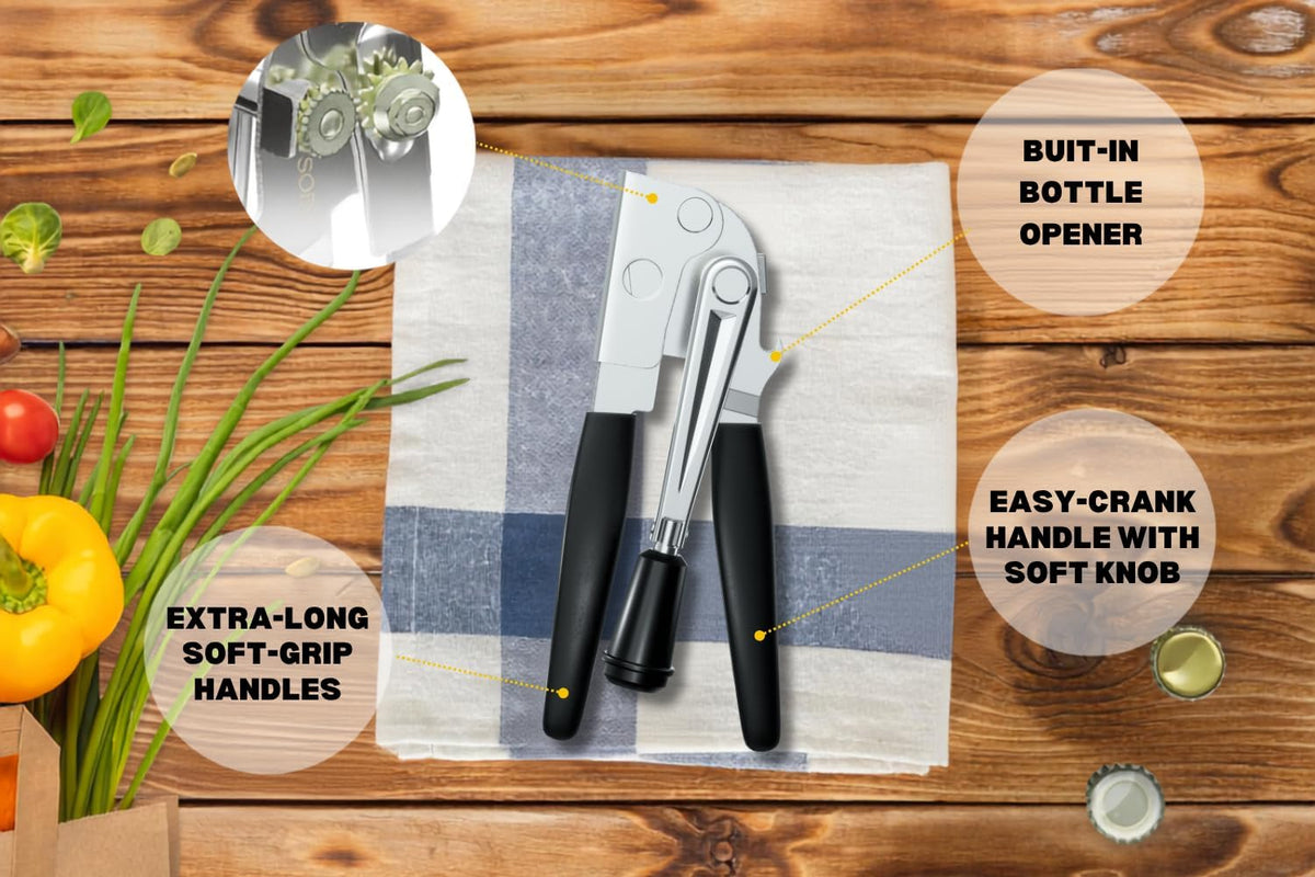 Heavy Duty Can Opener with Magnet – Commercial Can Opener Manual for Seniors & Arthritis - Hand Held, Folding Knob, Smooth Edge, Works on #10 Cans, for Restaurants