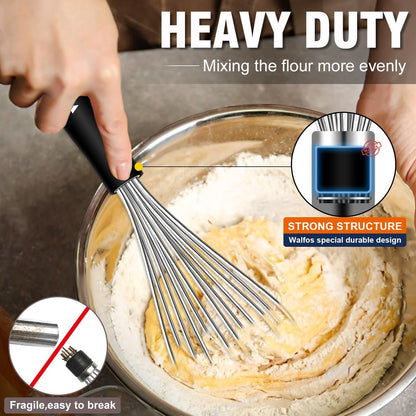 Whisk,304 Stainless Steel whisk,No-Rust 7+9+11inch Whisks for cooking Nice for Blending,Whisking,Beating.Heat resistant 600°F Dishwasher Safe. Heavy duty kitchen whisk.SILVER