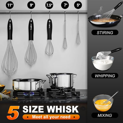 Whisk,304 Stainless Steel whisk,No-Rust 7+9+11inch Whisks for cooking Nice for Blending,Whisking,Beating.Heat resistant 600°F Dishwasher Safe. Heavy duty kitchen whisk.SILVER