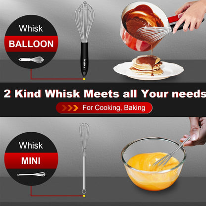 Whisk,304 Stainless Steel whisk,No-Rust 7+9+11inch Whisks for cooking Nice for Blending,Whisking,Beating.Heat resistant 600°F Dishwasher Safe. Heavy duty kitchen whisk.SILVER