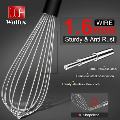 Whisk,304 Stainless Steel whisk,No-Rust 7+9+11inch Whisks for cooking Nice for Blending,Whisking,Beating.Heat resistant 600°F Dishwasher Safe. Heavy duty kitchen whisk.SILVER
