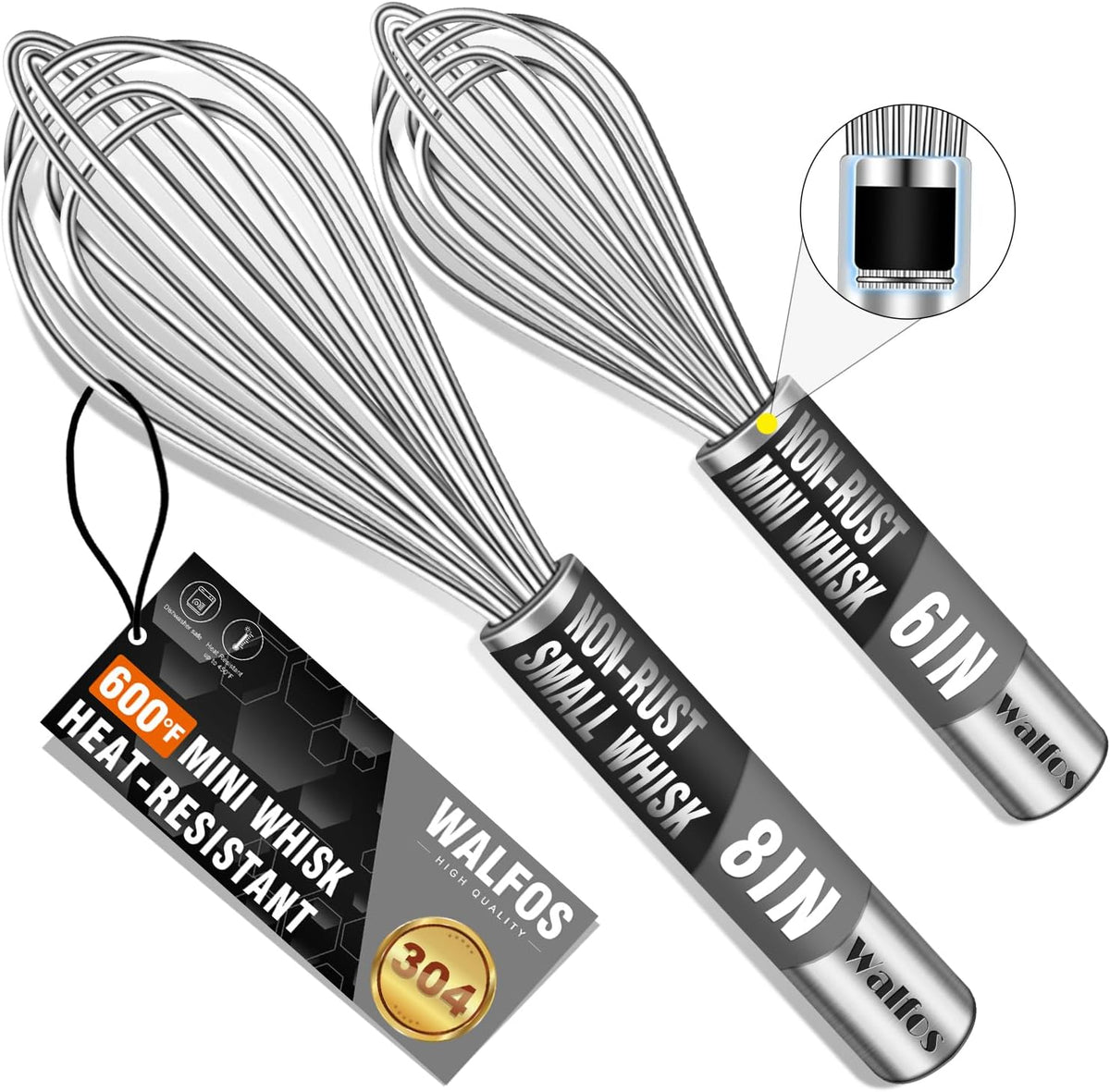 Whisk,304 Stainless Steel whisk,No-Rust 7+9+11inch Whisks for cooking Nice for Blending,Whisking,Beating.Heat resistant 600°F Dishwasher Safe. Heavy duty kitchen whisk.SILVER