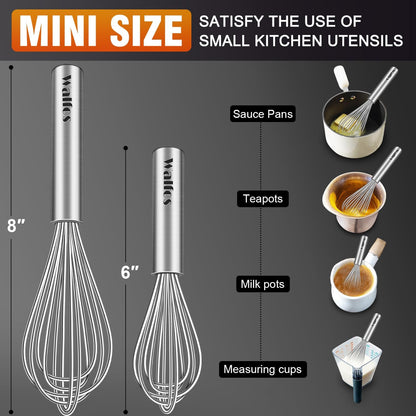 Whisk,304 Stainless Steel whisk,No-Rust 7+9+11inch Whisks for cooking Nice for Blending,Whisking,Beating.Heat resistant 600°F Dishwasher Safe. Heavy duty kitchen whisk.SILVER