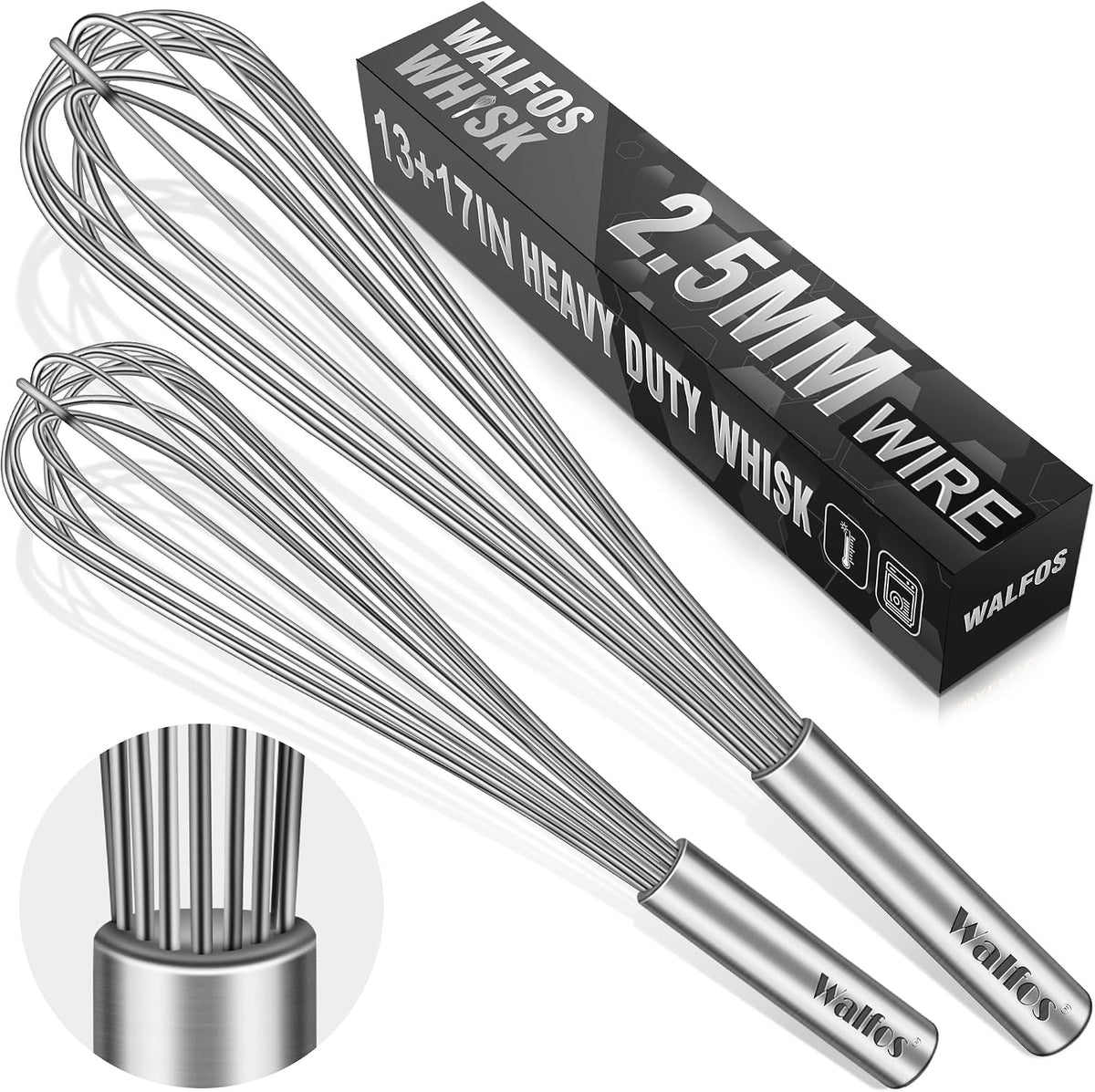 Whisk,304 Stainless Steel whisk,No-Rust 7+9+11inch Whisks for cooking Nice for Blending,Whisking,Beating.Heat resistant 600°F Dishwasher Safe. Heavy duty kitchen whisk.SILVER