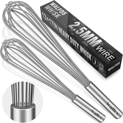 Whisk,304 Stainless Steel whisk,No-Rust 7+9+11inch Whisks for cooking Nice for Blending,Whisking,Beating.Heat resistant 600°F Dishwasher Safe. Heavy duty kitchen whisk.SILVER