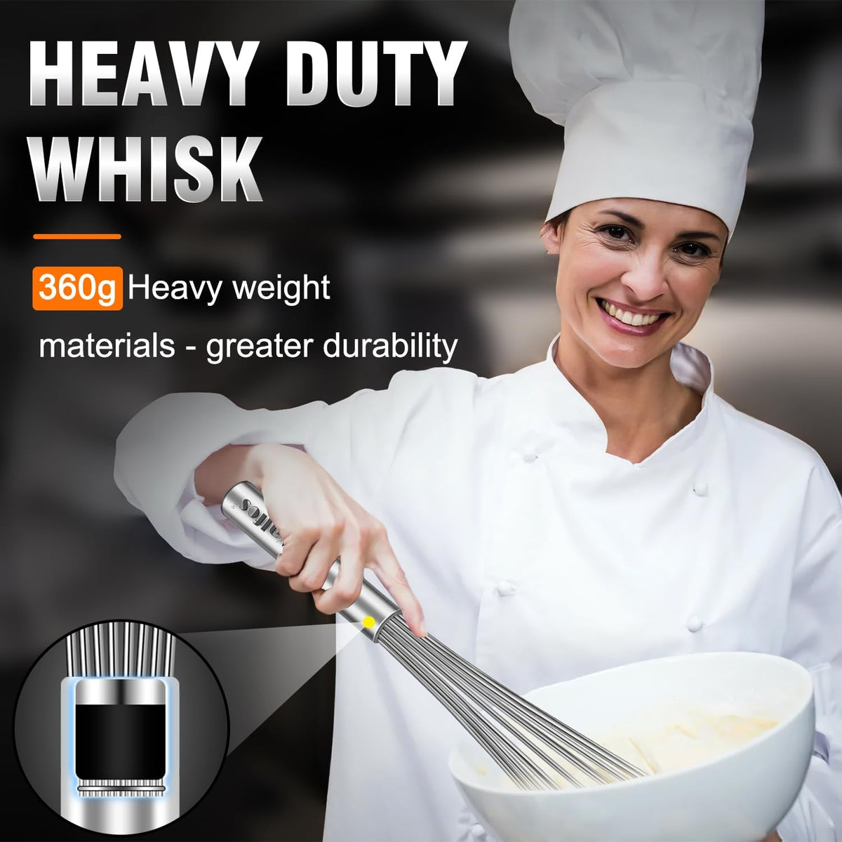 Whisk,304 Stainless Steel whisk,No-Rust 7+9+11inch Whisks for cooking Nice for Blending,Whisking,Beating.Heat resistant 600°F Dishwasher Safe. Heavy duty kitchen whisk.SILVER