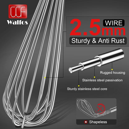 Whisk,304 Stainless Steel whisk,No-Rust 7+9+11inch Whisks for cooking Nice for Blending,Whisking,Beating.Heat resistant 600°F Dishwasher Safe. Heavy duty kitchen whisk.SILVER