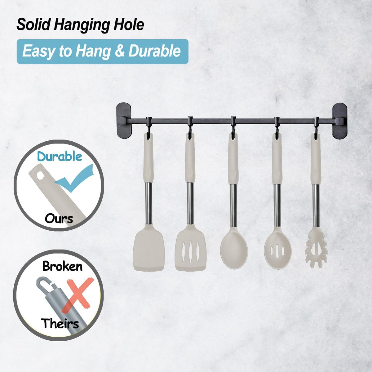 Silicone Spatula and Cooking Spoon,5 Pack Non-Stick Cooking Utensils for Kitchen，Heat Resistant Solid & Slotted Spoons and Spatulas, Stainless Steel Handle Coated with Silicone,Black