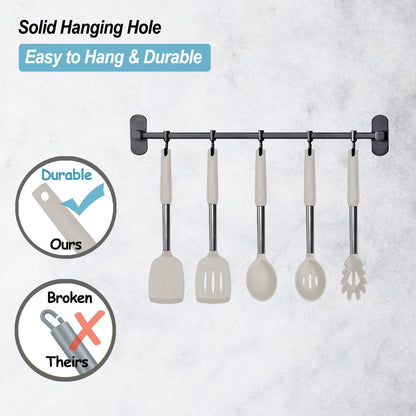 Silicone Spatula and Cooking Spoon,5 Pack Non-Stick Cooking Utensils for Kitchen，Heat Resistant Solid & Slotted Spoons and Spatulas, Stainless Steel Handle Coated with Silicone,Black