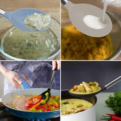 Silicone Spatula and Cooking Spoon,5 Pack Non-Stick Cooking Utensils for Kitchen，Heat Resistant Solid & Slotted Spoons and Spatulas, Stainless Steel Handle Coated with Silicone,Black