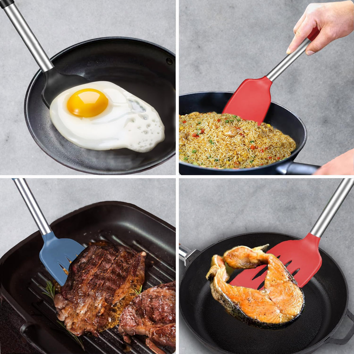 Silicone Spatula and Cooking Spoon,5 Pack Non-Stick Cooking Utensils for Kitchen，Heat Resistant Solid & Slotted Spoons and Spatulas, Stainless Steel Handle Coated with Silicone,Black
