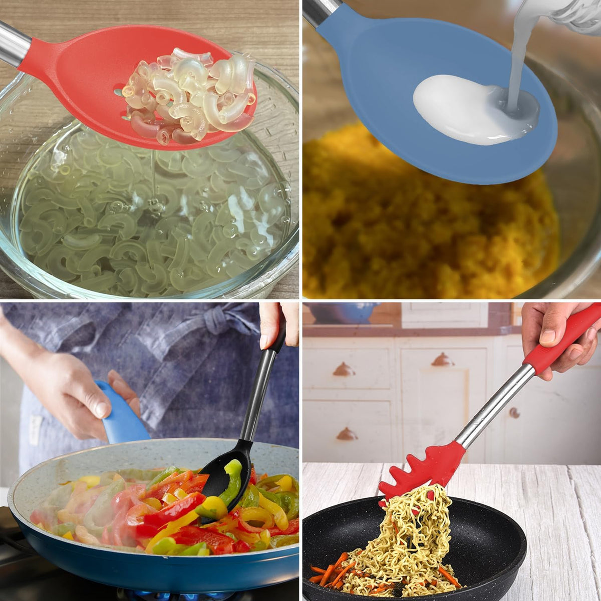 Silicone Spatula and Cooking Spoon,5 Pack Non-Stick Cooking Utensils for Kitchen，Heat Resistant Solid & Slotted Spoons and Spatulas, Stainless Steel Handle Coated with Silicone,Black
