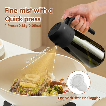 16 oz Dark Glass Olive Oil Sprayer & Dispenser, 2-in-1, Black | Light-blocking dark green glass, food-grade spray and pour bottle for cooking, air fryer, salad and BBQ