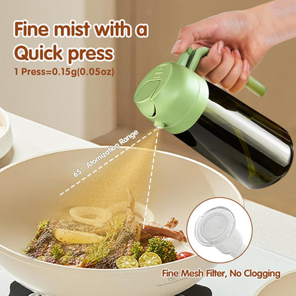 16 oz Dark Glass Olive Oil Sprayer & Dispenser, 2-in-1, Black | Light-blocking dark green glass, food-grade spray and pour bottle for cooking, air fryer, salad and BBQ