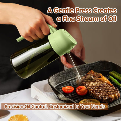 16 oz Dark Glass Olive Oil Sprayer & Dispenser, 2-in-1, Black | Light-blocking dark green glass, food-grade spray and pour bottle for cooking, air fryer, salad and BBQ