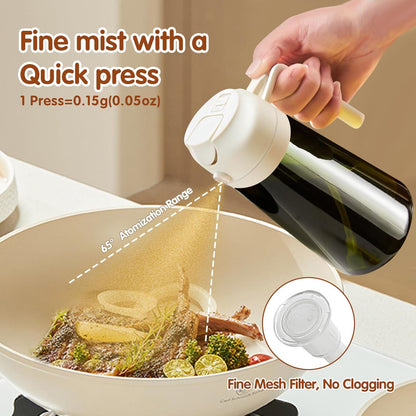 16 oz Dark Glass Olive Oil Sprayer & Dispenser, 2-in-1, Black | Light-blocking dark green glass, food-grade spray and pour bottle for cooking, air fryer, salad and BBQ