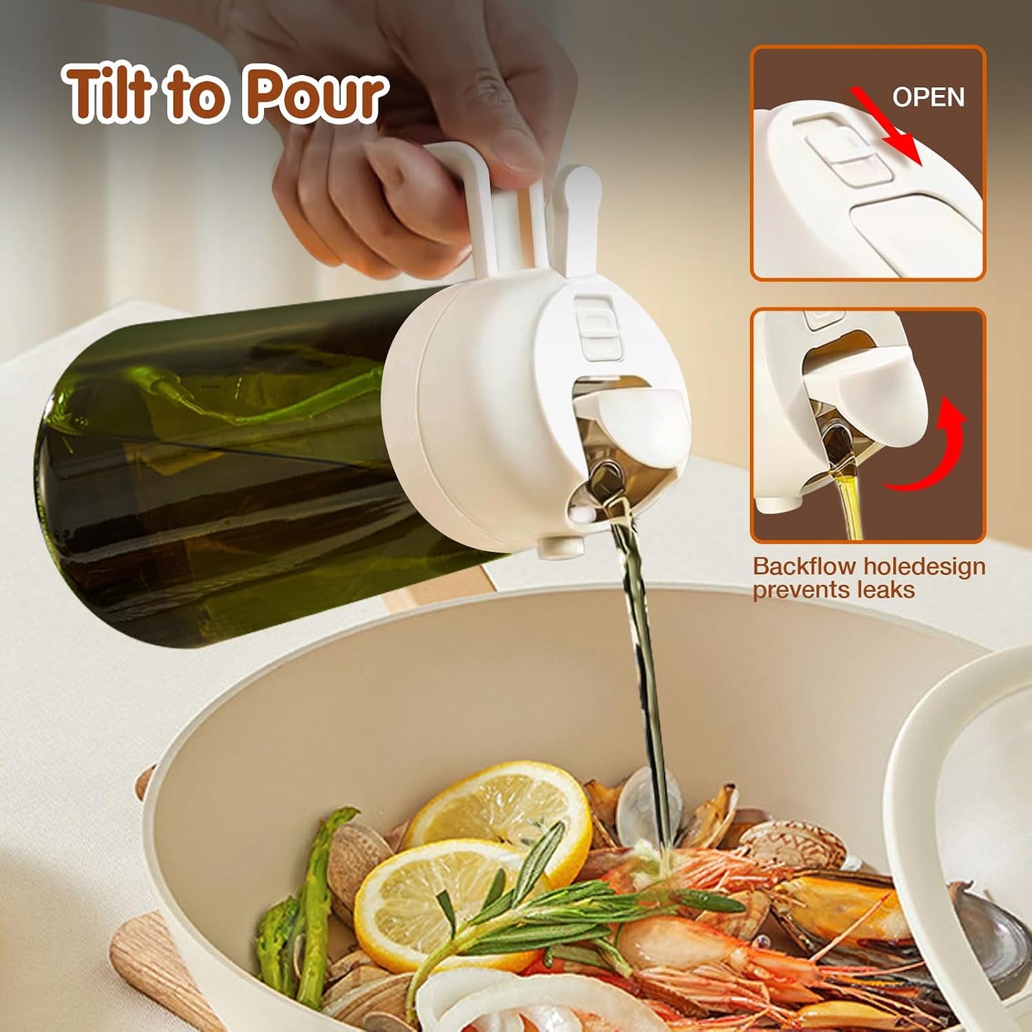 16 oz Dark Glass Olive Oil Sprayer & Dispenser, 2-in-1, Black | Light-blocking dark green glass, food-grade spray and pour bottle for cooking, air fryer, salad and BBQ