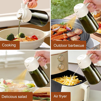 16 oz Dark Glass Olive Oil Sprayer & Dispenser, 2-in-1, Black | Light-blocking dark green glass, food-grade spray and pour bottle for cooking, air fryer, salad and BBQ