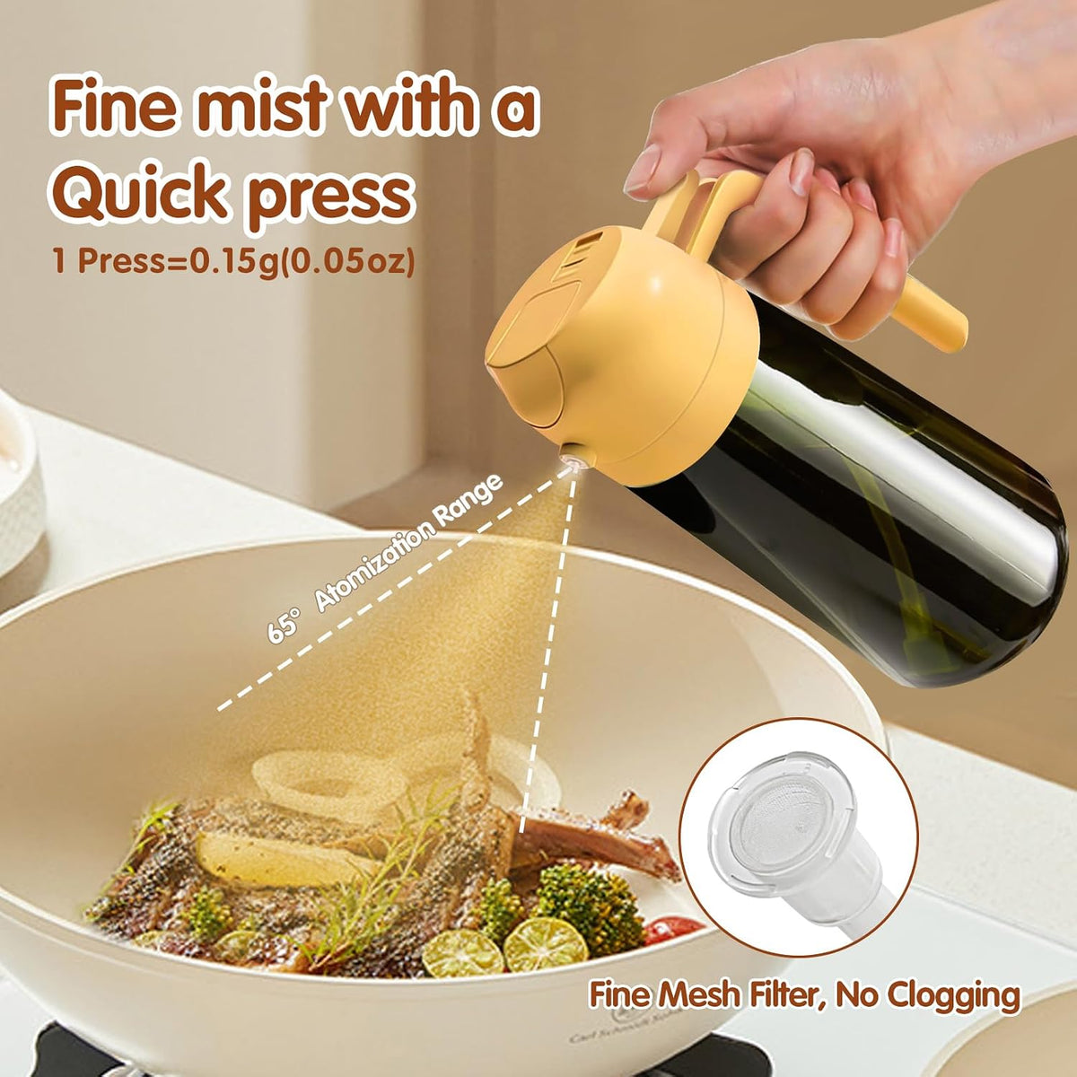 16 oz Dark Glass Olive Oil Sprayer & Dispenser, 2-in-1, Black | Light-blocking dark green glass, food-grade spray and pour bottle for cooking, air fryer, salad and BBQ
