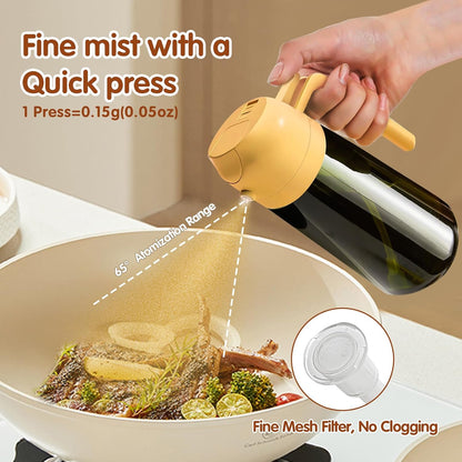 16 oz Dark Glass Olive Oil Sprayer & Dispenser, 2-in-1, Black | Light-blocking dark green glass, food-grade spray and pour bottle for cooking, air fryer, salad and BBQ